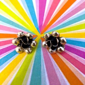 Vintage sterling silver rose screw back earrings 1950s pinup
